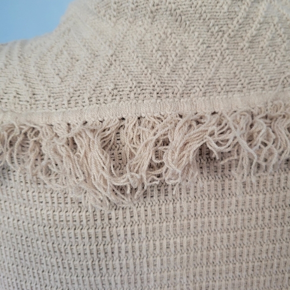 Lucky Brand Drape High-low Fringe Knit Cardigan Size Medium in Oatmeal - Picture 6 of 10